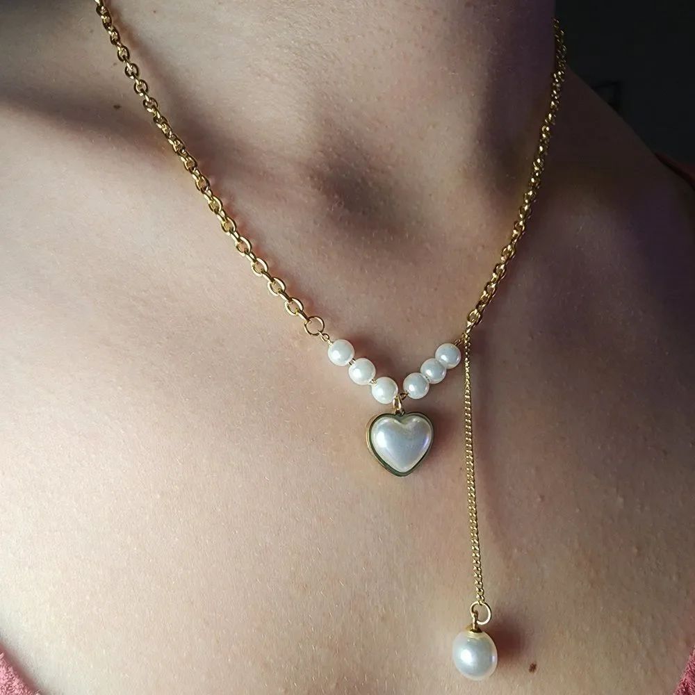 Heart pearl necklace #1323 - Picture 1 of 4